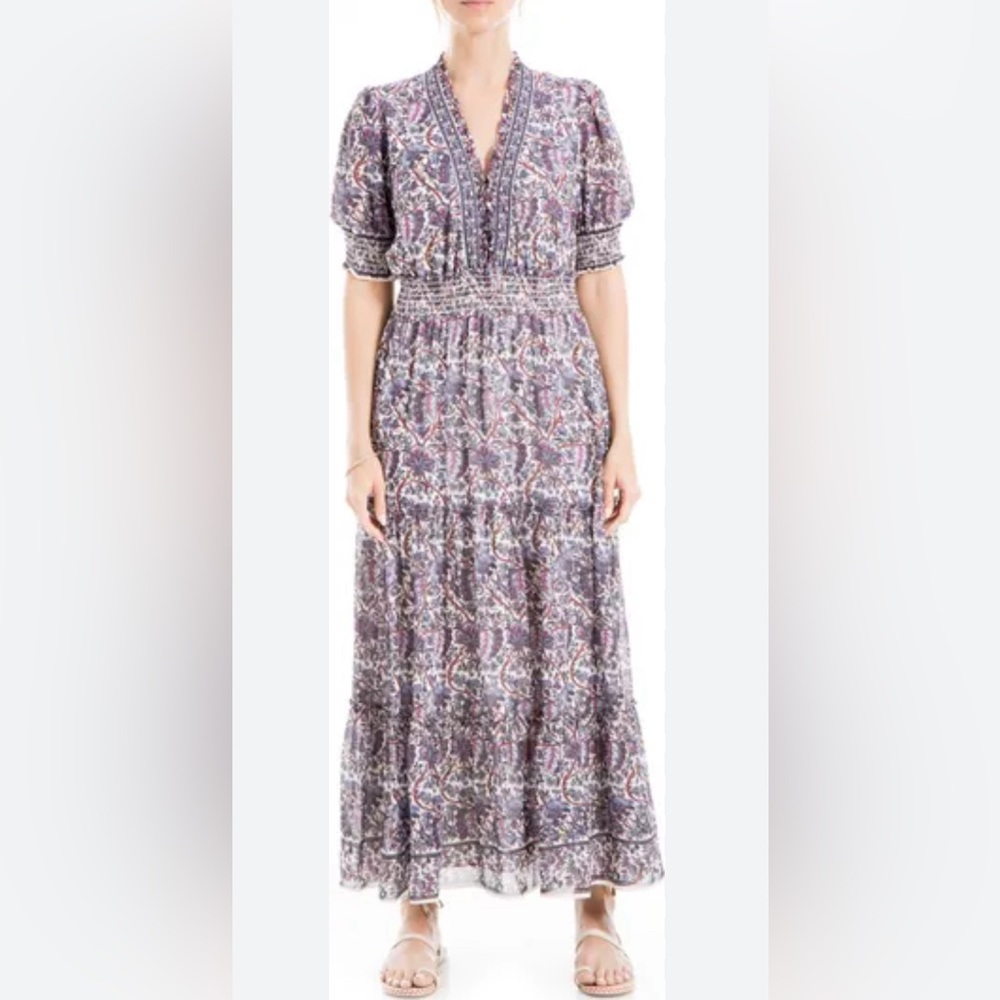 🎤 Max Studio Floral Tiered Maxi Dress Sz L